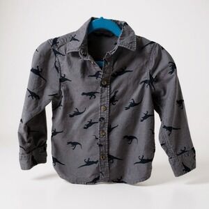 H&M Boys Blue Dinosaur Print Long‎ Sleeve Button-Up Shirt 2-3Y